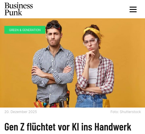 Gen Z flüchtet vor KI ins Handwerk Business Punk - 20. Dezember 2025