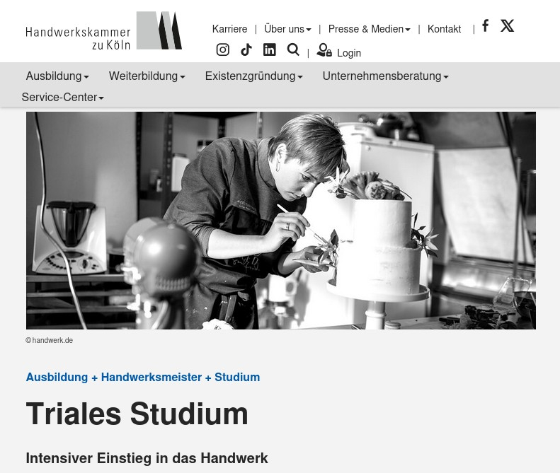 Ausbildung + Handwerksmeister + Studium Triales Studium Handwerkskammer zu Köln